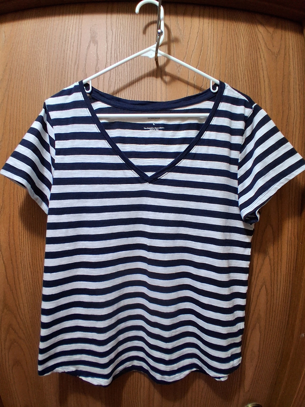 Sonoma Navy and White Striped V-Neck Short Sleeve Top